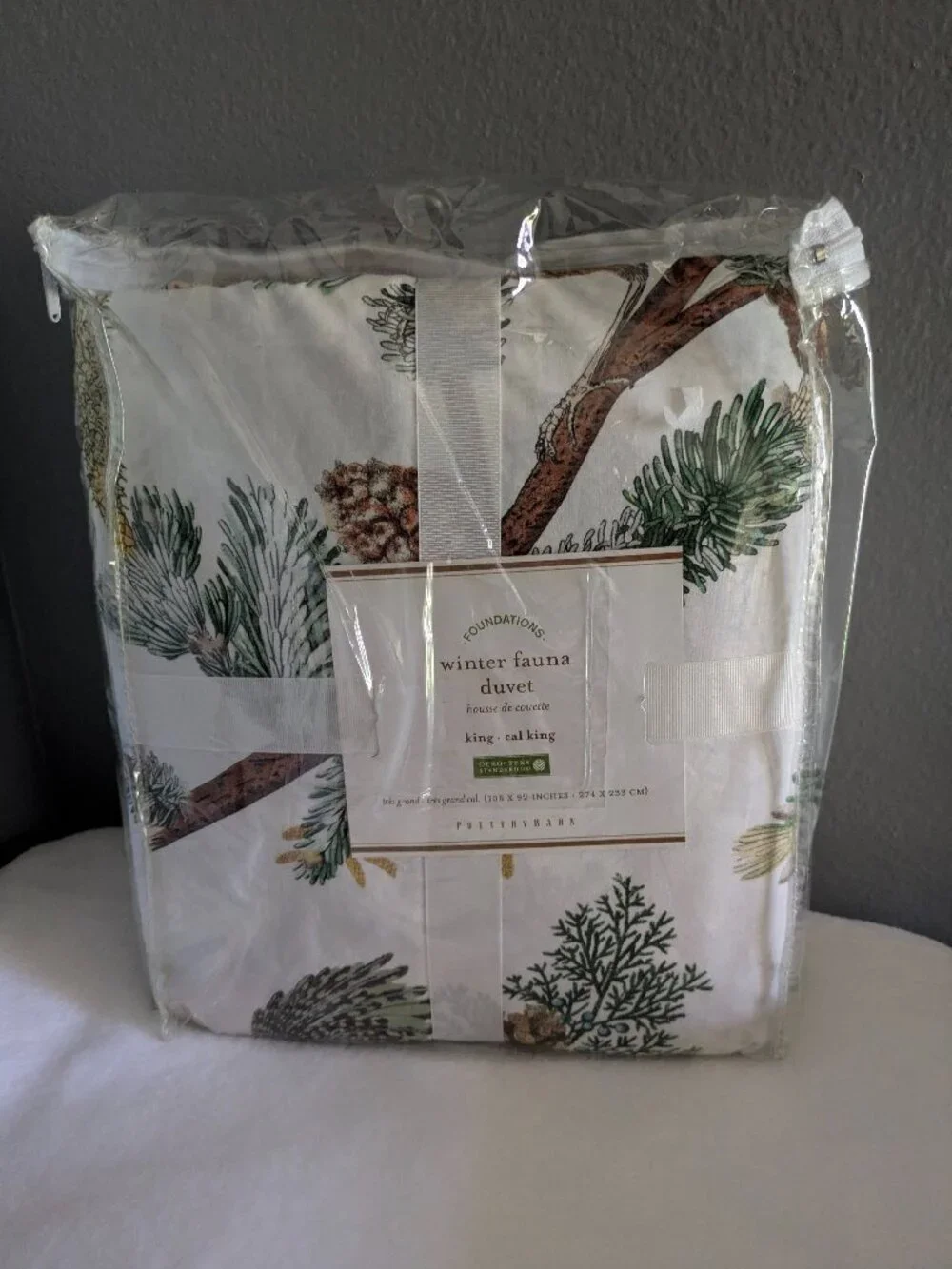 Pottery Barn Cal King Duvet Cover Winter Fauna Birds New in Package